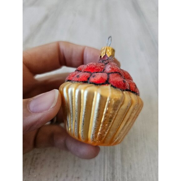 Vintage Columbia Apple basket glass ornament glitter cherries - Picture 5 of 8